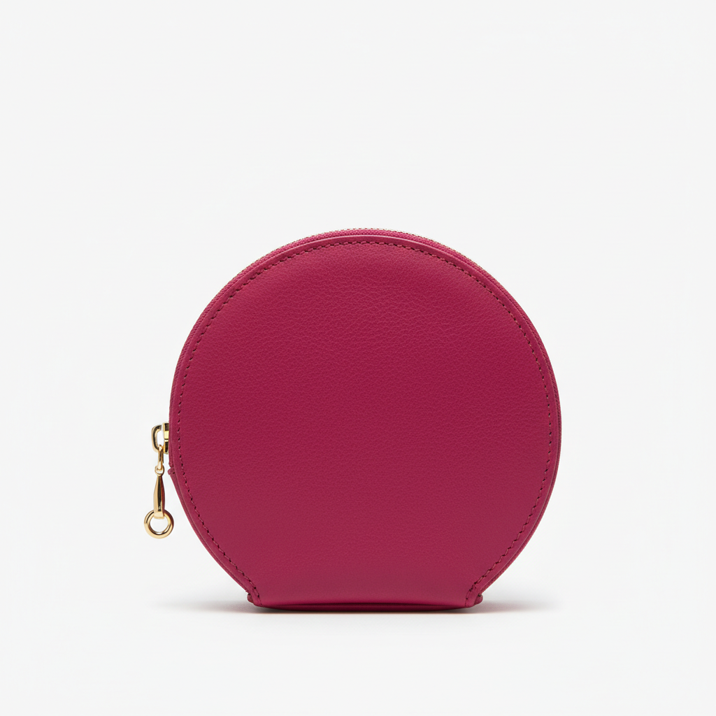 Women's Fuchsia Round Leather Cosmetic Bag