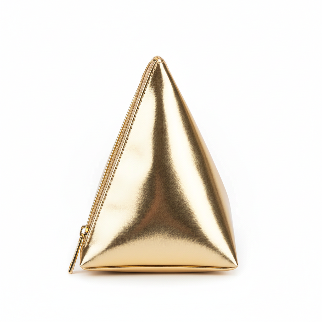 Women's Gold Metallic Triangle Cosmetic Bag