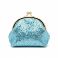 Women's Baby Blue Sequin Kiss-Lock Cosmetic Bag