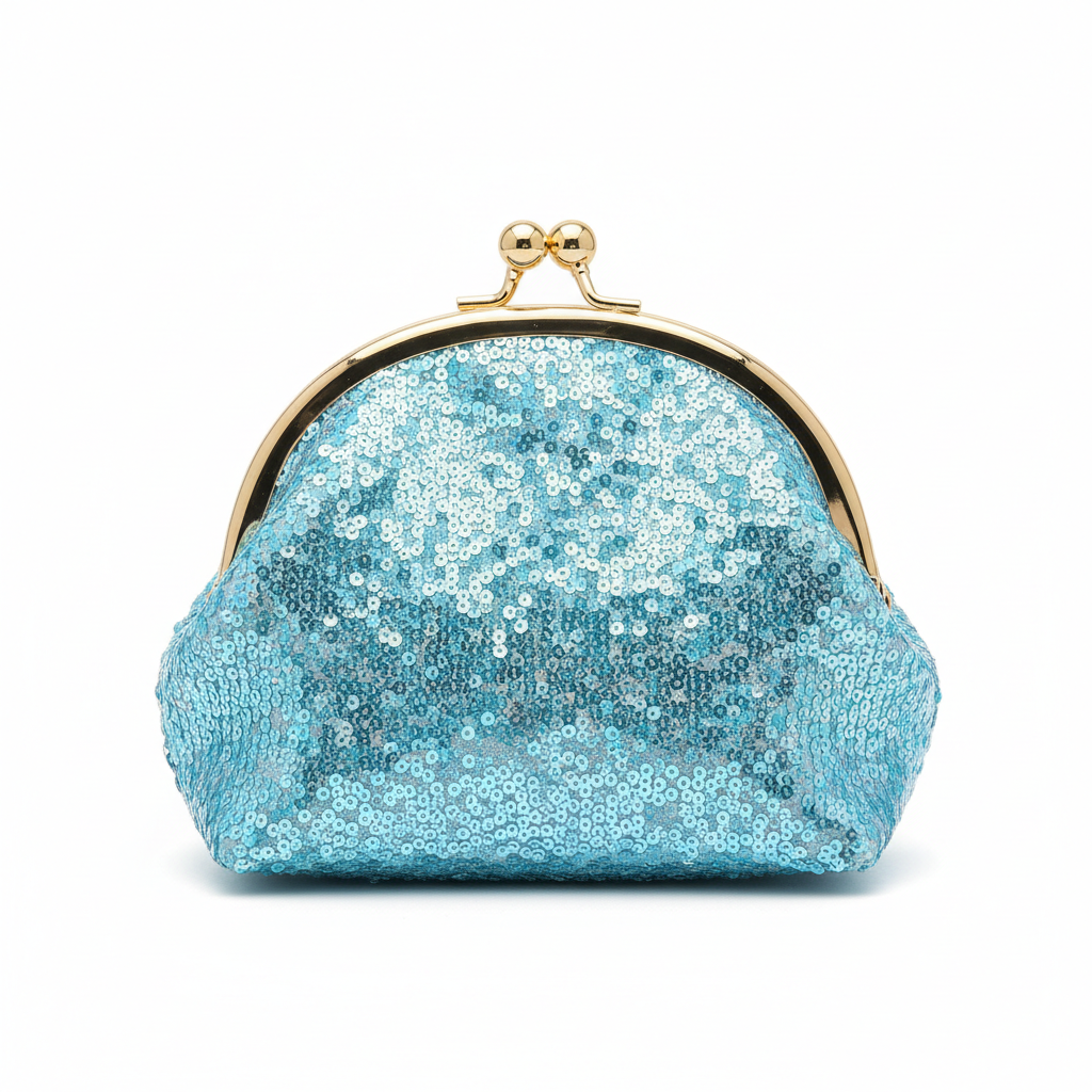 Women's Baby Blue Sequin Kiss-Lock Cosmetic Bag