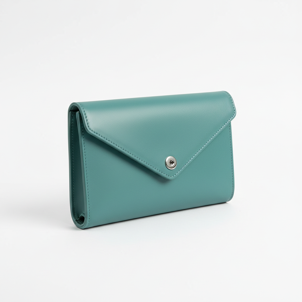Women's Soft Teal Leather Envelope Clutch Cosmetic Bag