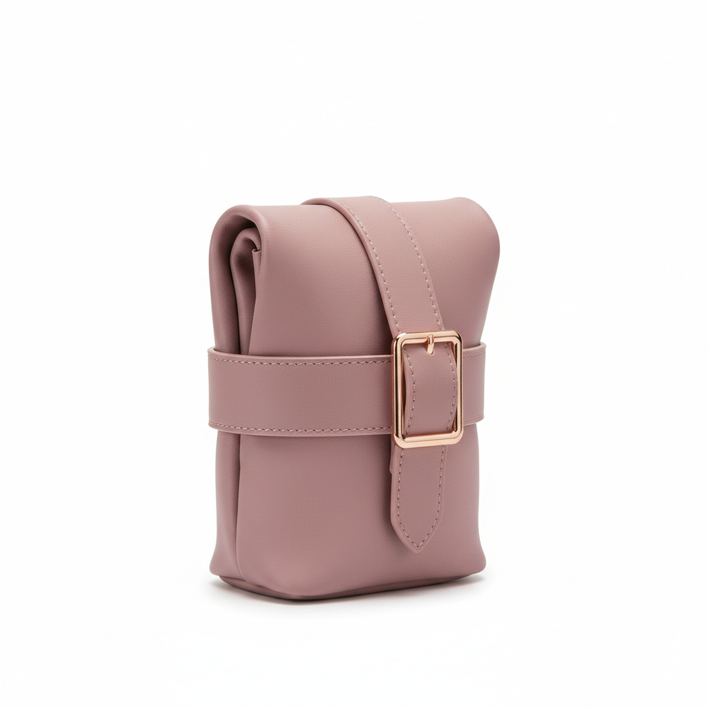 Women's Mauve Roll-Top Vegan Leather Cosmetic Bag