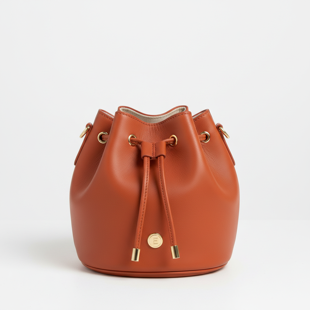 Women's Terracotta Leather Bucket Cosmetic Bag