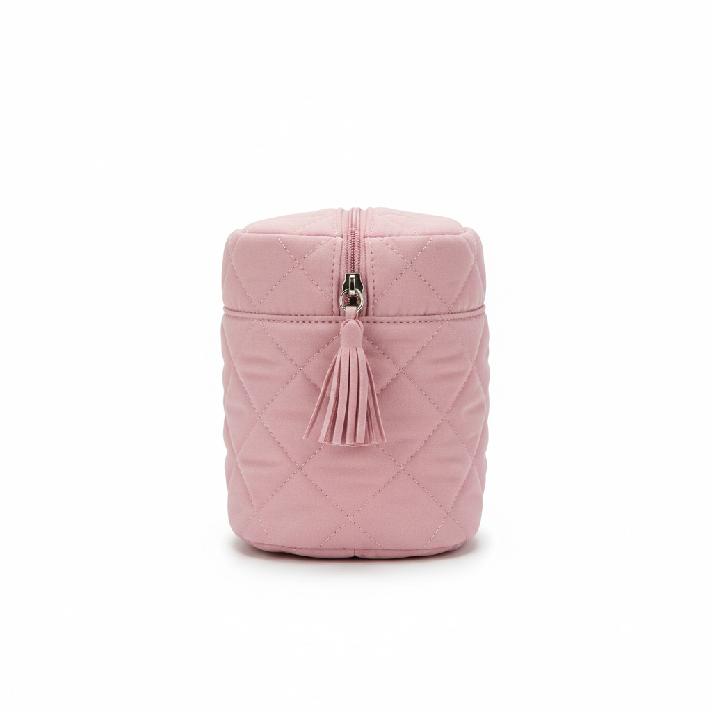Women's Powder Pink Cylinder Quilted Cosmetic Bag