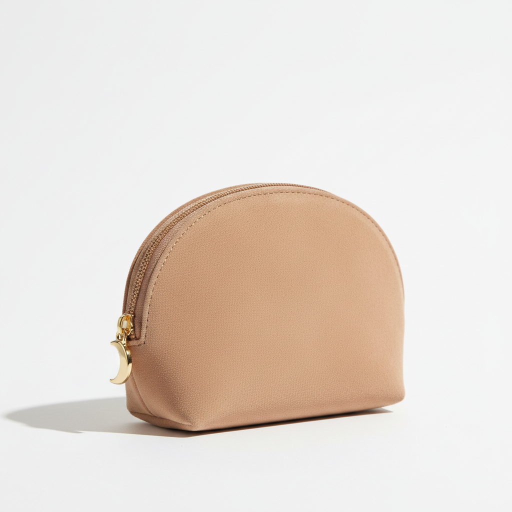 Women's Nude Suede Half-Moon Cosmetic Bag