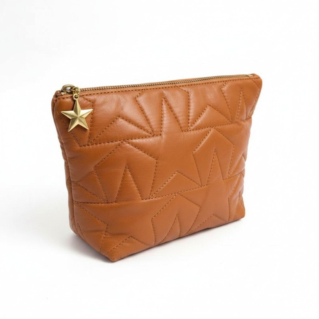 Men's Tan Leather Cosmetic Bag