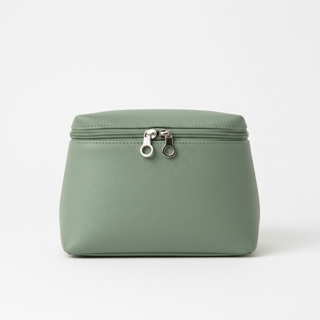 Women's Sage Green Trapezoid Vegan Leather Cosmetic Bag