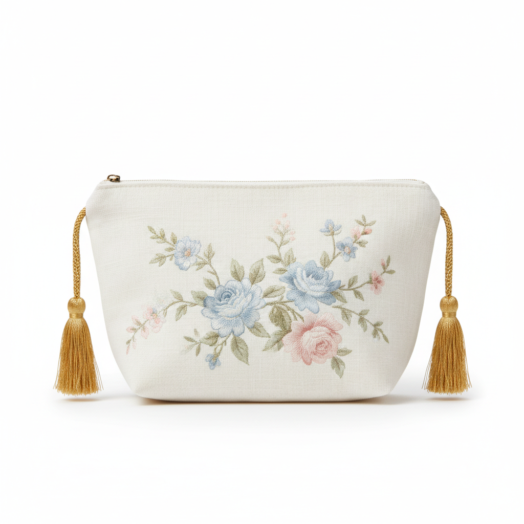 Women's Ivory Linen Drawstring Cosmetic Bag